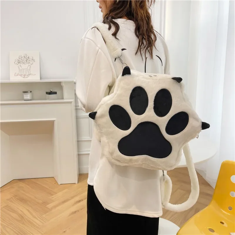 

Женский школьный рюкзак с милым котом и когтями, школьный рюкзак с сердечками для девочек, Студенческая плюшевая сумка через плечо
