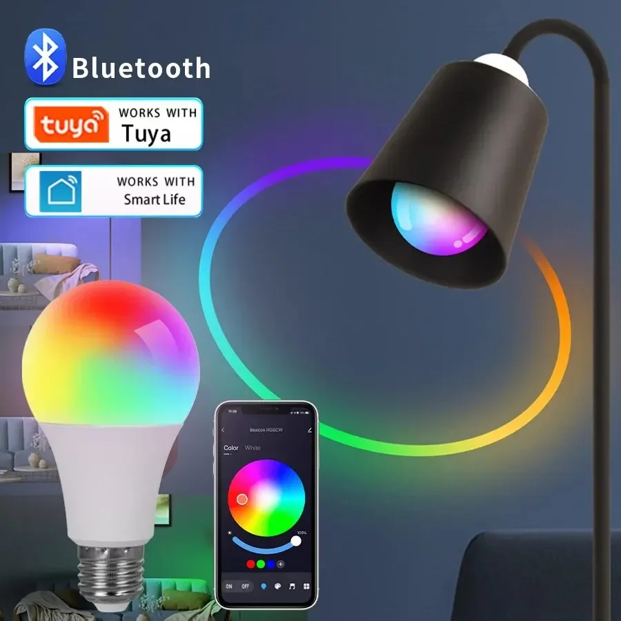 Smart Led Bulbs E27 Tuya Smart Life Bluetooth App Control 220V 110V RGB Lights Home Decoration Spotlight