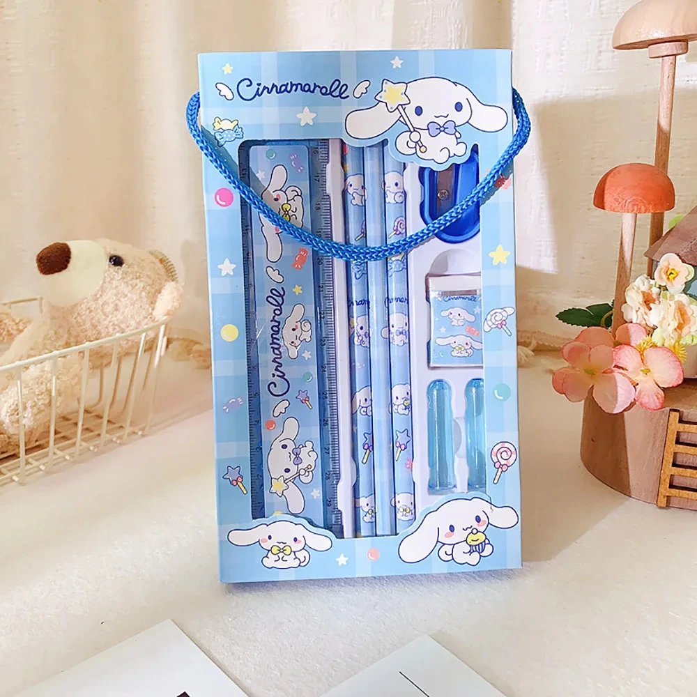 Sanrio Stationery Set Kawaii Hellokitty Melody Kuromi Cinnamoroll Children's School Supplies Pencil Eraser Ruler Christmas Gifts stationery set