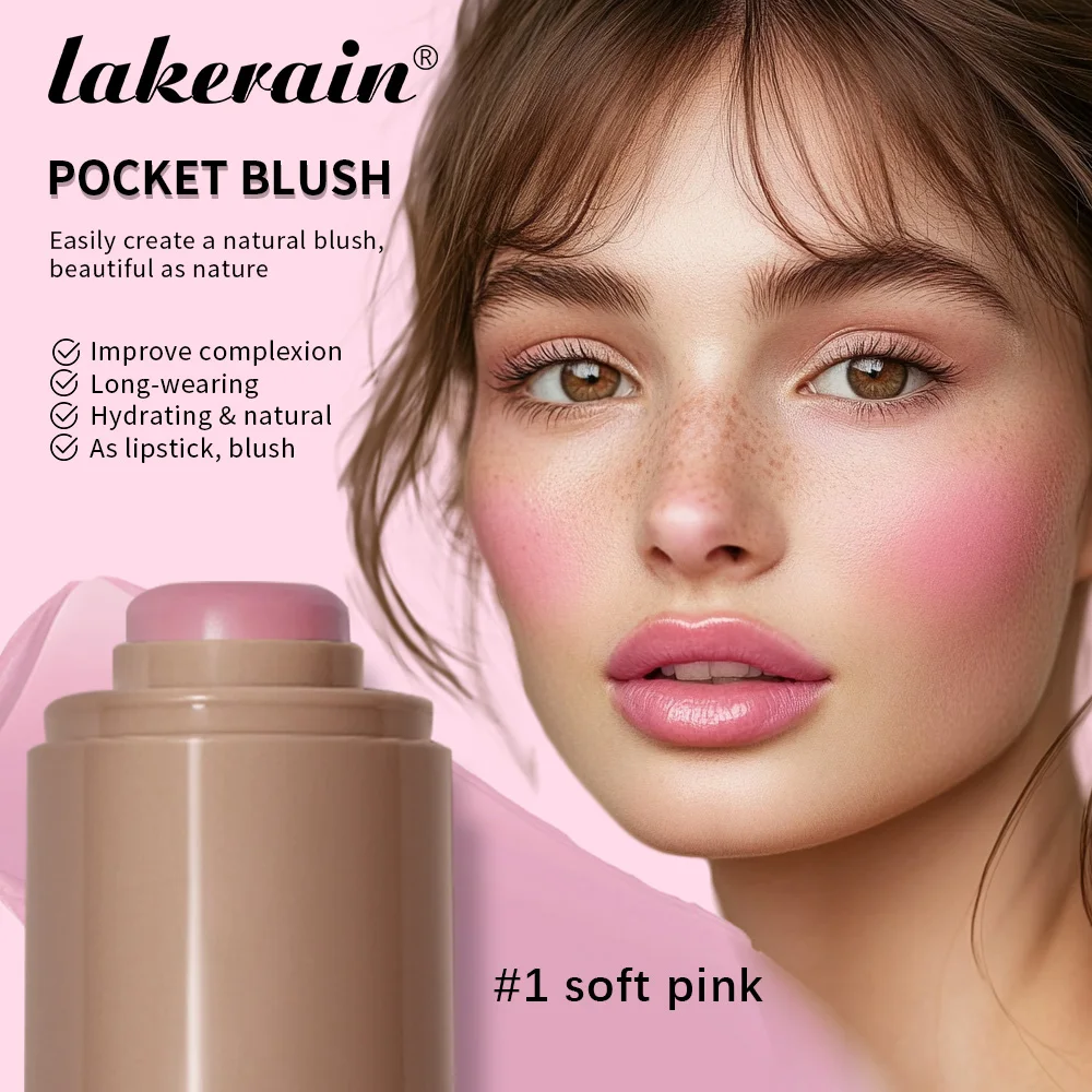 Lakerain 3in1 Blush Stick Cheek Lip Tinted Moistured Waterproof Easy Color Rouge Silky Smooth Blusher Cream Matte Contour Makeup