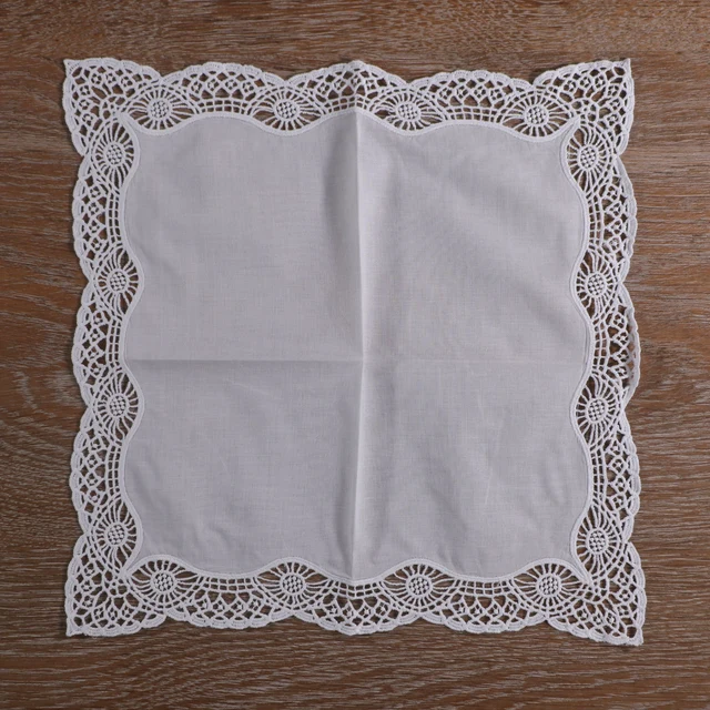 Lhs001 White Cotton 3 Dcs/Set 12 "X12" Designs Hankies Női Esküvői Ajándékok Csipke Zsebkendők Készletek - Image 4