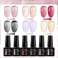 MEET ACROSS 6Pcs/Set Jelly Nude Pink Black Quick Extension Gel Nail Polish Transparent Finger Prolong Construction Nail Art Gel 2