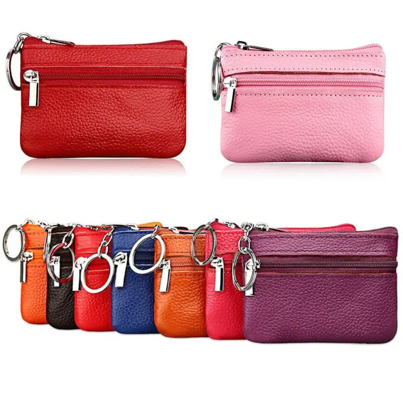 Single Zipper Purse Genuine Leather Female Male Birthday Gift Supplies Small Change Bag for Outdoor Traveling Camping 5