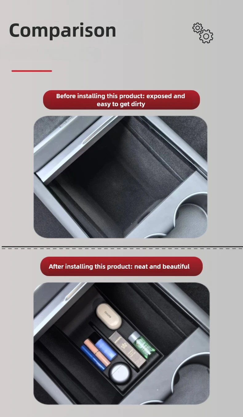 For Tesla Model Y Juniper 2025 Center Console Storage Organizer Box Tray Model 3 Highland 2024 Armrest Box Hidden Accessories