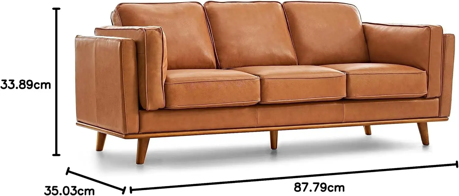 Artisan Full Leather Sofa 88” - Pure Full Italian Nappa Leather Couch, Solid Wood Accent, Ultimate Comfort, Cognac Tan