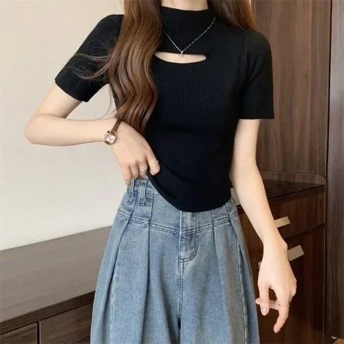 

Ice Silk knitted T-shirt short-sleeved women GRAY22