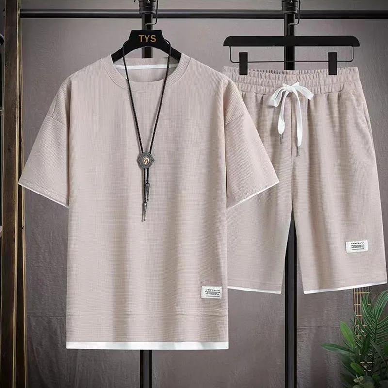

Men's T-shirt + Shorts Set Summer Breathable Casual T shirt Running Set Fashion Harajuku Pure Color Male Sport Suit 2023 New