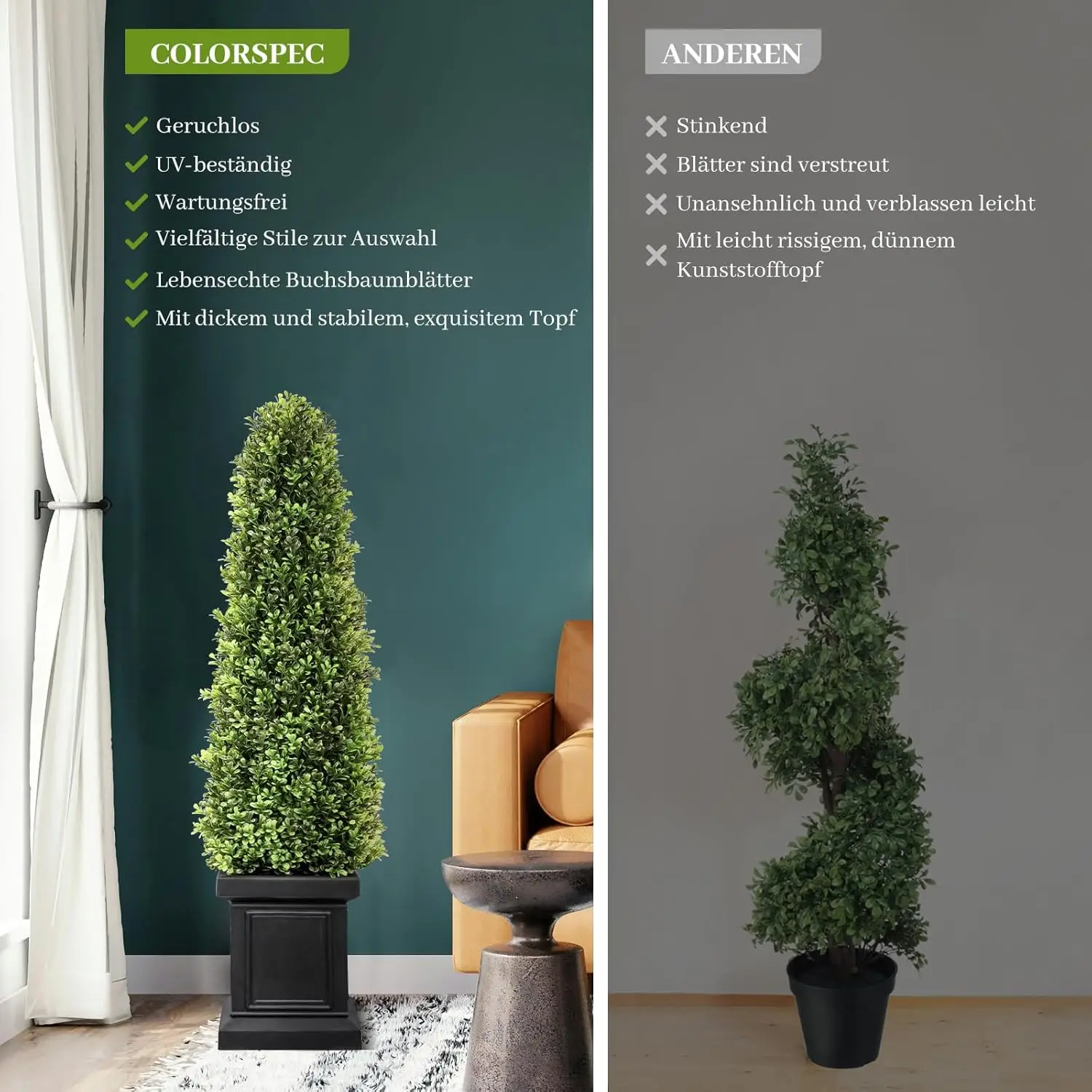 GreenBrokers Lot De 2 Buis Topiaires Artificiels En Spirale De Qualité Supérieure Dans Un Pot