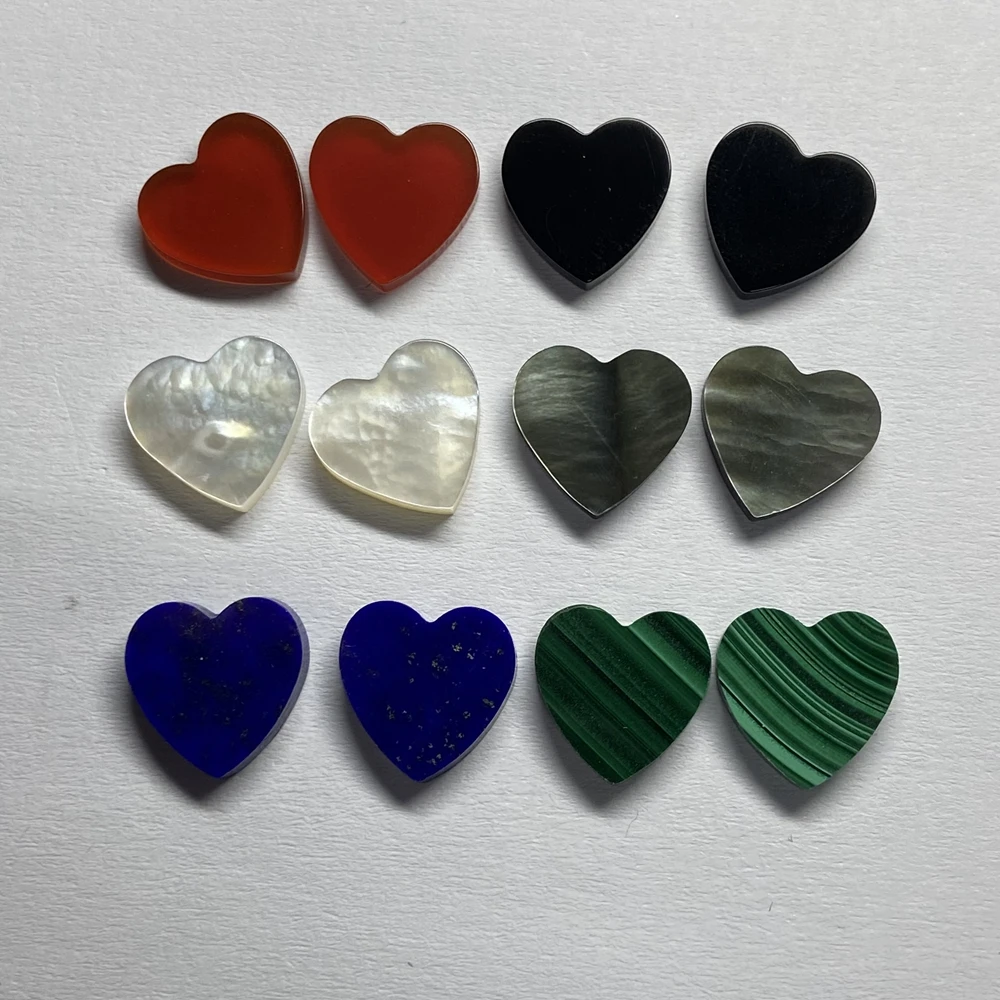 100 Pieces 1 Bag Natural Blue Agate Black Onyx Malachite Lapis Red Carnelian Shell 10x10x2mm Flat Heart Shape Gemstone