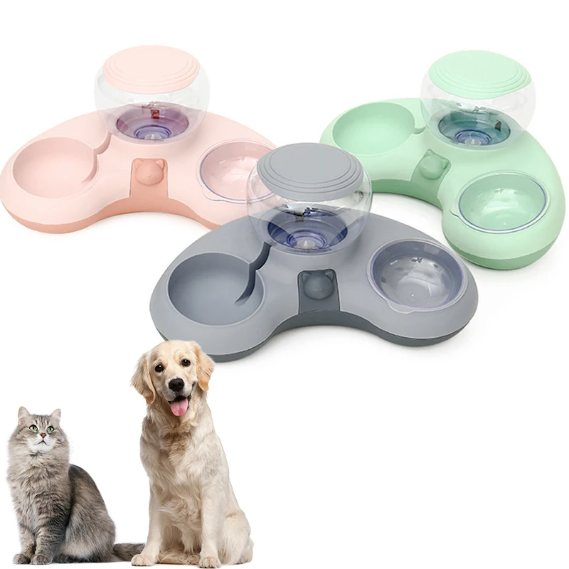 

New Pet Cat Bowl Double Drinking Automatic Feeder Dog Cat Food Bowl with Water Fountain Raised Stand Dish Bowls for Cats