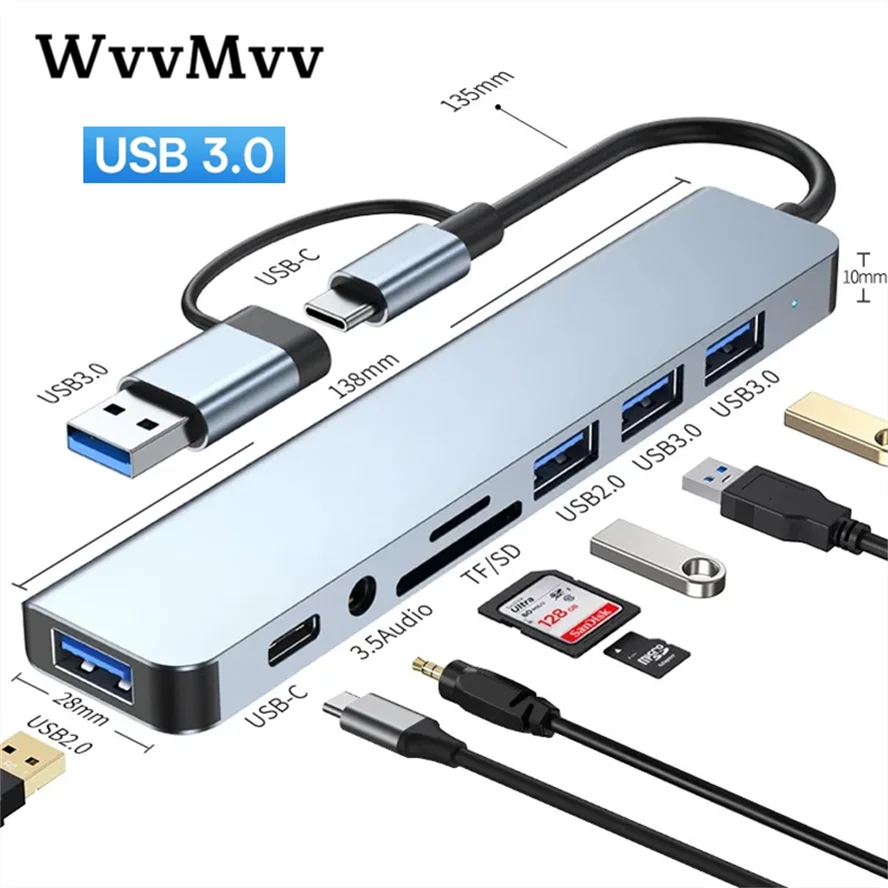 

8-IN-2 USB HUB 3.0 USB C HUB Docking Station 5Gbps High Speed Transmission USB Splitter Type C TF/SD OTG Adapter For Macbook Pro