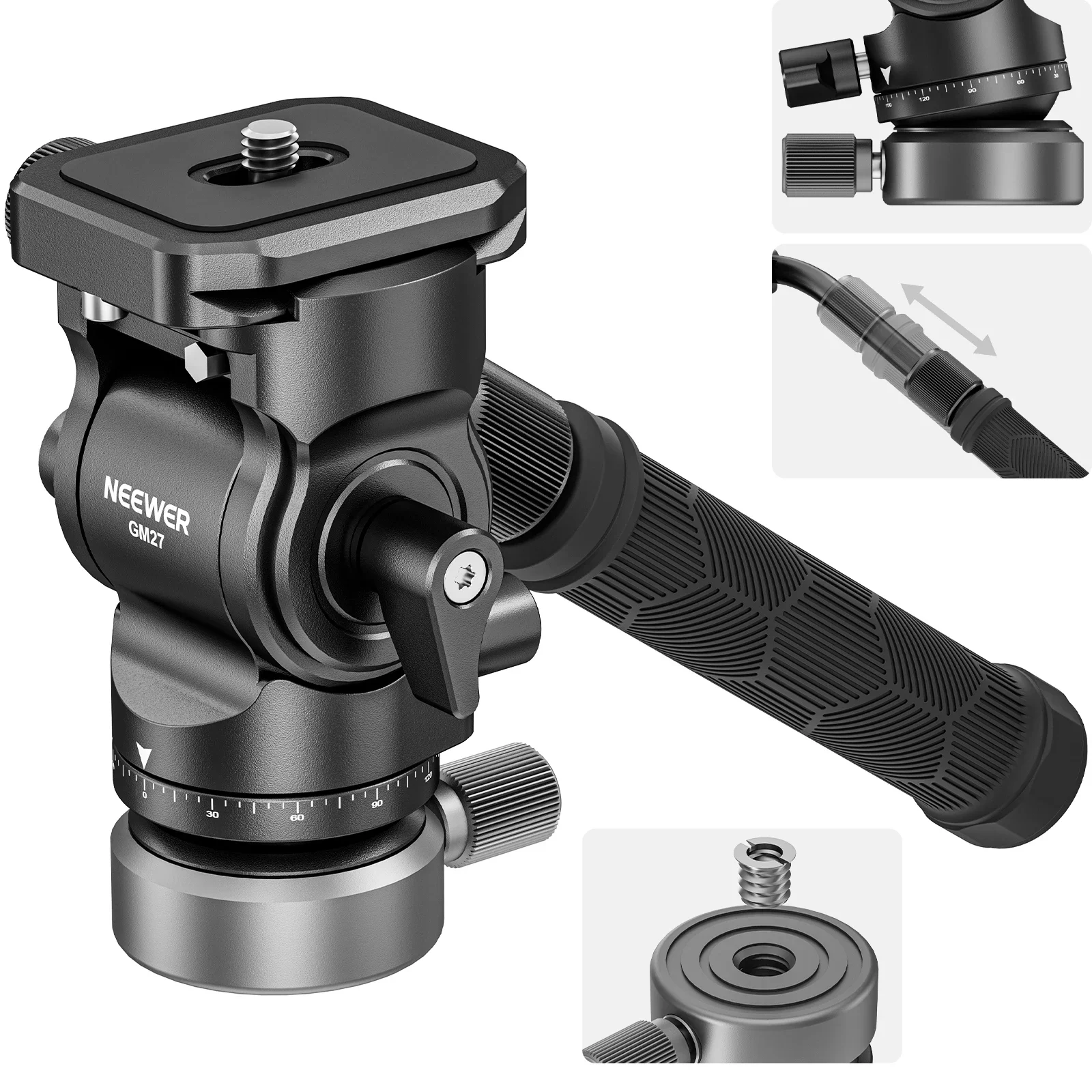 Tripod Fluid Head Metal Pan & Tilt with Arca QR Plate Telescopic Handle for Comp