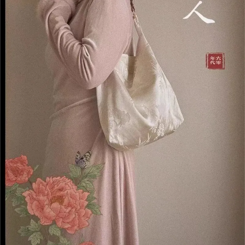 JIAERDI Chinese Style Satin Shoulder Bags Wallets Women Vintage Floral Chic Y2k Underarm Bag Ladies Harajuku Handbag Aesthetic