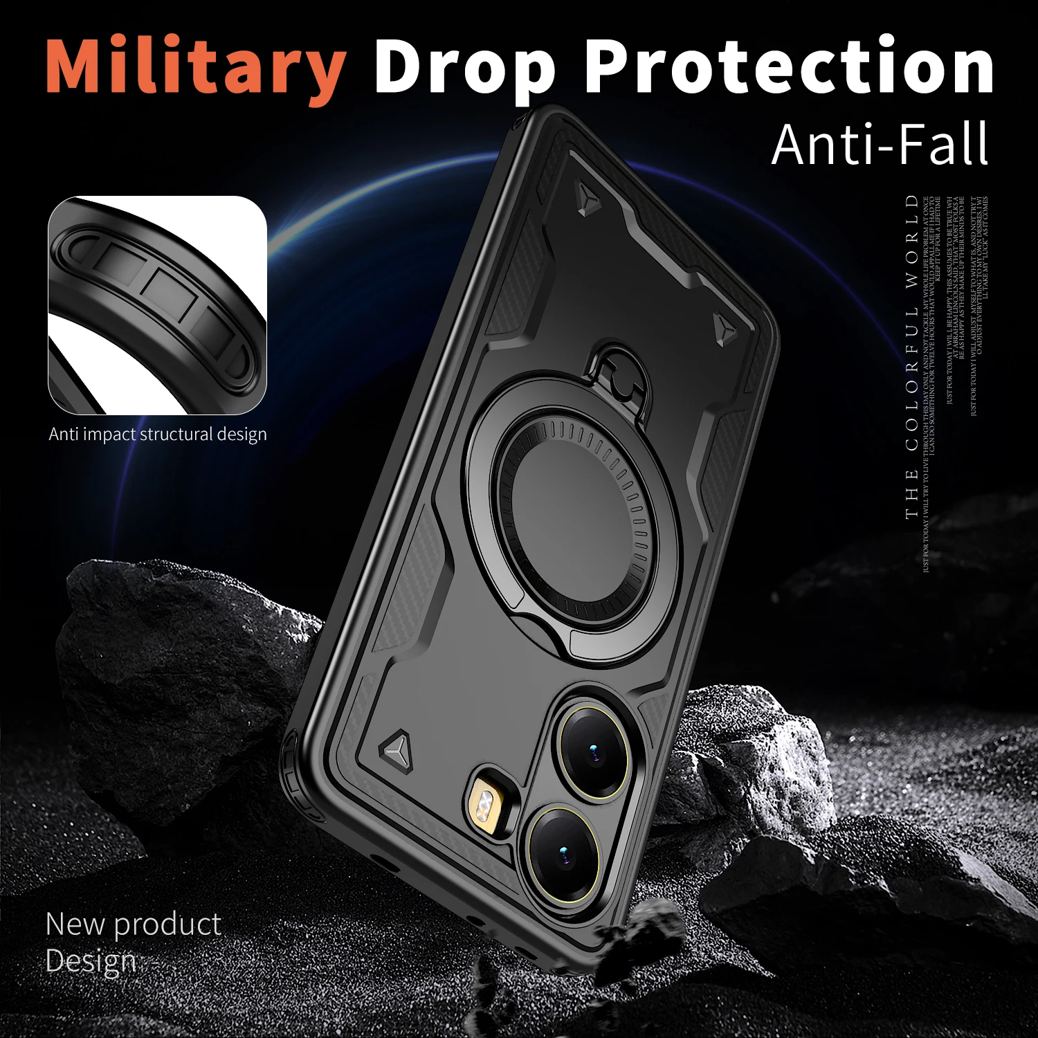 Poco X7 Pro 5G Shockproof Phone Case with Built-in Ring Kickstand and MagSafe Compatibility