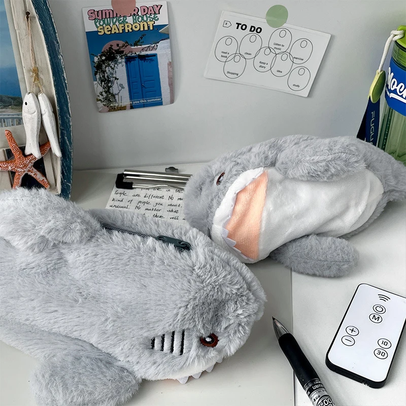 Pencil case Large Capacity Pen Pouch Stationery Storage Box Cute Plush Ocean Shark Portable Cosmetic Bag School Office Supplies