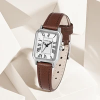 Montre-bracelet à Quartz rectangulaire pour femmes, marque de luxe, cadran romain, bracelet en cuir, horloge 3