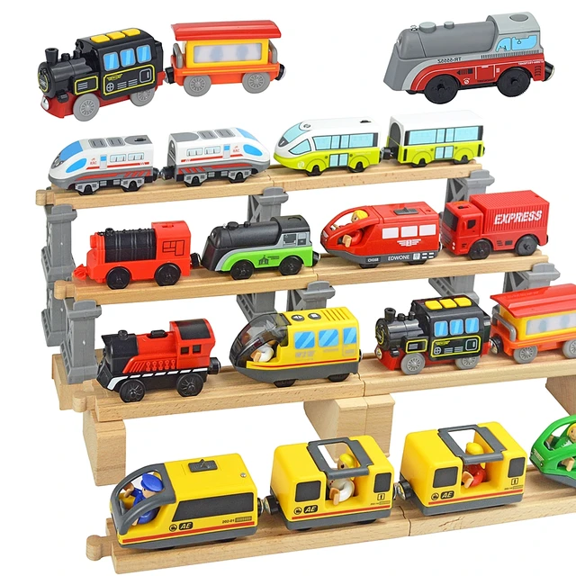 Crianças trem elétrico brinquedos conjunto, Diecast Slot Toy, Apto para  trilha de trem de madeira padrão, Ferroviária