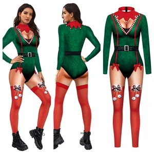 Women Christmas New Year Xmas 3D Printed Jumpsuit Punk Style Cosplay Costume