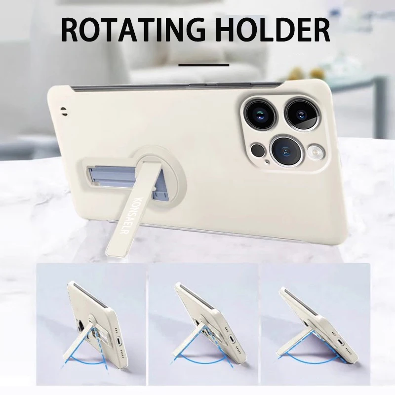 Rock Sand Matte Frosted Thin Frameless Phone Case with Rotating Holder