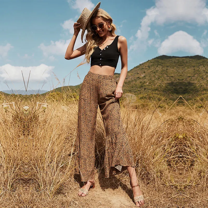 Summer Spring and New Fashion Leopard Print Women's Wide-leg Casual Pants Women's Spring Bell Bottom Pants Women's Thin Trousers