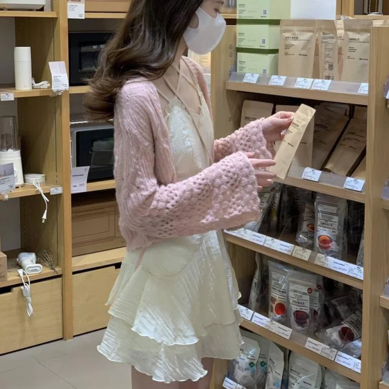 Deeptown Korean Style Fairycore Beige Mini Dress Women Y2k One Piece Tunic Halter Dresses Sweet Ruffle Lolita Vestidos Summer
