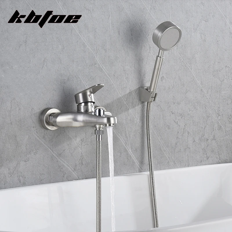 

Brushed Nickel Bathtub Shower Faucet Bathroom Wall Mounted Bath Shower Set With Handshower Hot Cold Water Mixer Tap Mixing Valve