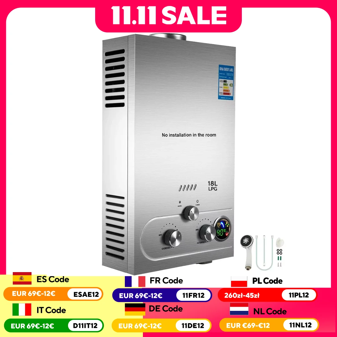 VEVOR 6-18L LPG Gas Hot Water Heater Propane Tankless Instant Boiler With Shower Kit LPG Water Heater Home Appliance LPG Boiler 1