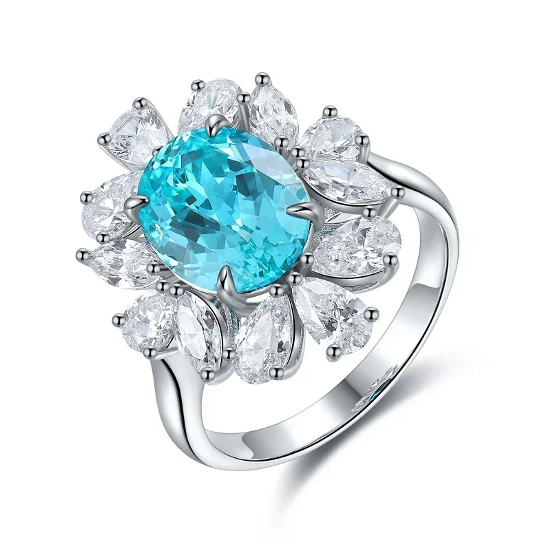 

Pirmiana горячая Распродажа 4.364ct Lab выращенное сапфировое кольцо Paraiba S925 Серебряное обручальное женское