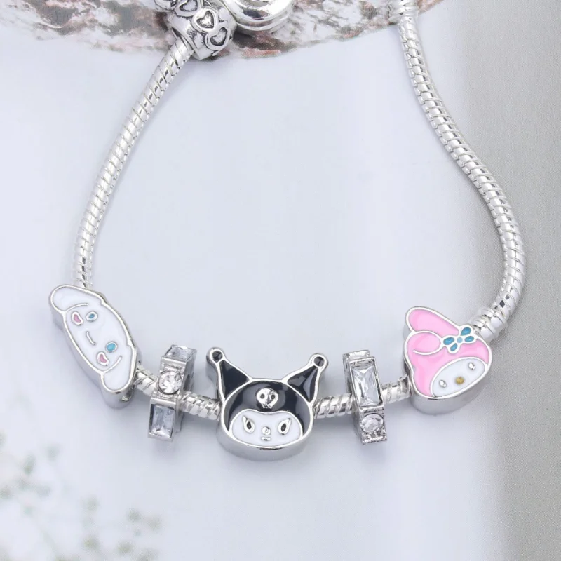 Takara Tomy Anime Kawaii Sanrio Hello Kitty Bracelet Charms Metal Beads Making Kit Kids Gift Jewelry Accessories, Girl's, Size: One size, Grey