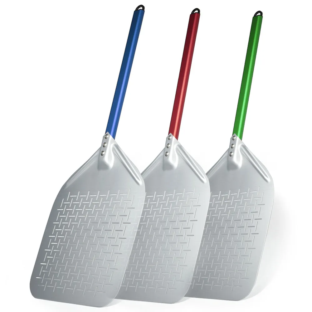 SHANGPEIXUAN 14/13/12 Inch Pizza Peel Anodized Pizza Paddle Perforated Shovel Aluminum Alloy Spatulas Oven Accessories