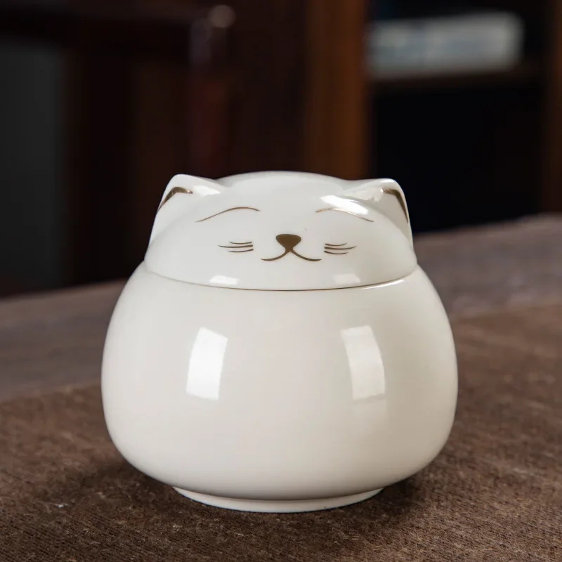 Ceramic Pet Cat Urn Handmade Shaped Animal Memorial Products White Black Decorative Urn Cat for Funeral Memorials Pet Urns cremation urn