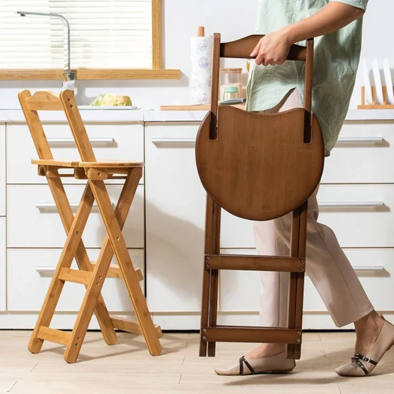 Bamboo Dining Chairs Foldable Folding High Dining Table Chairs Living Room Backrest Chair Home Bar Nordic Modern Furniture