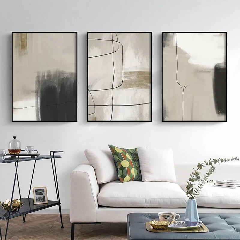

Simple Neutral Abstract Gallery Wall Art Set Prints, Modern Minimalist Brush Strokes Canvas Painting, Nordic Posters, Home Decor