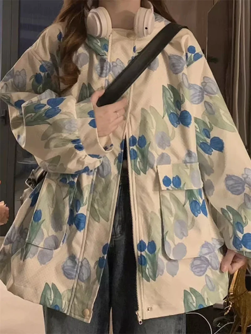 Women's Tie Dye Printed Sprint Jacket With a Girlish Feel 2024 Autumn New Korean Loose Jacket Versatile Jacket top for Commuting