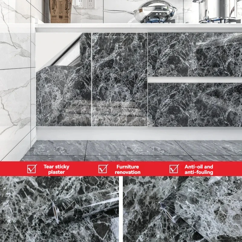 5m/Roll Waterproof Marble Wallpaper Contact Paper Wall Sticker Self Adhesive Bathroom Kitchen Countertop Home Decorative Film 2