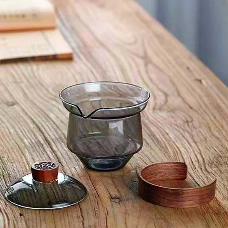 Glass Tea Tureen Teacups Heat Resistant Scalding Teaware with Lid Japanese Handy Pot Kung Fu Tea Brewing Cup with Filtration