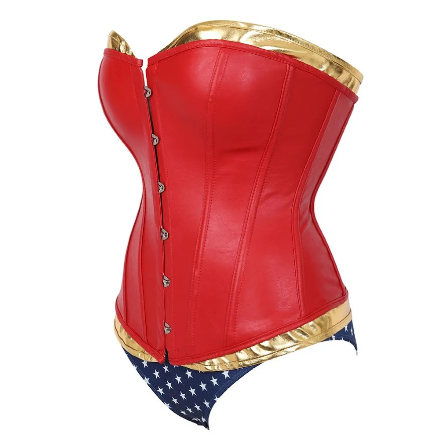 Faux Leather Corsets & Bustiers Lace up Steampunk Waist Slimming Overbust Overbust Corselet with Shorts Halloween Costume