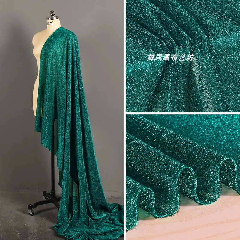 Bright Silk Fabric Emerald Glitter Yarn Dress Background Cloth Clothing Cloth for Apparel Sewing Meter Diy Material