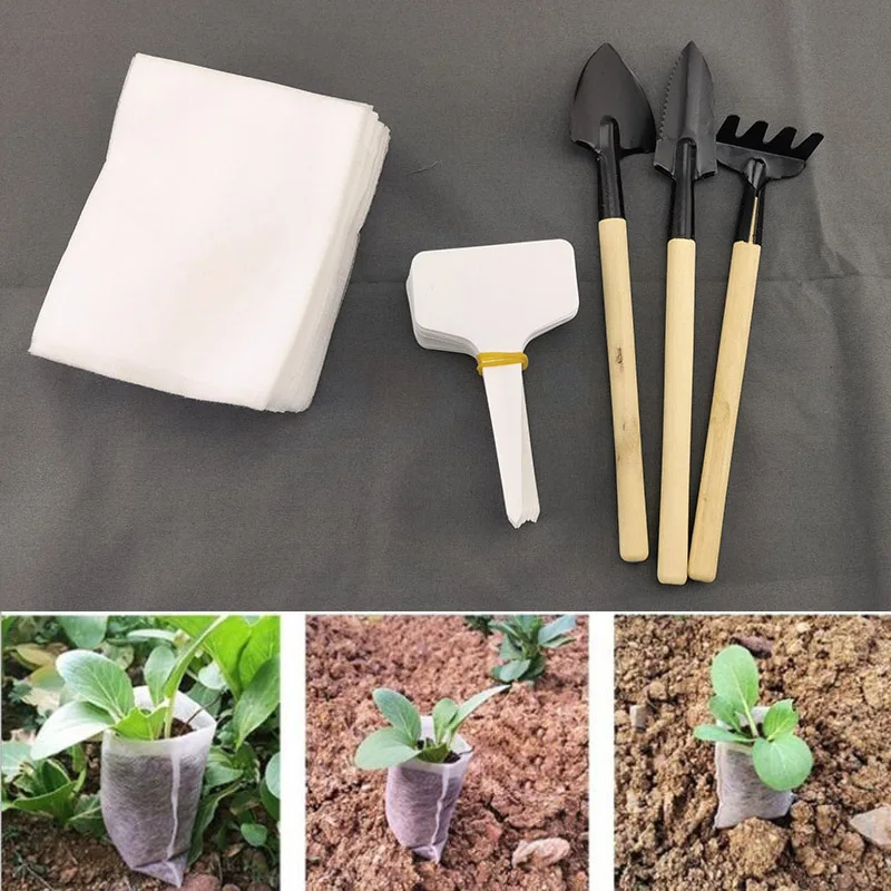 

Mini Garden Tool Shovel Rake Spade Wooden Handle Plant label growing bag Sets Kits Gardening Soil Raising Flowers B4