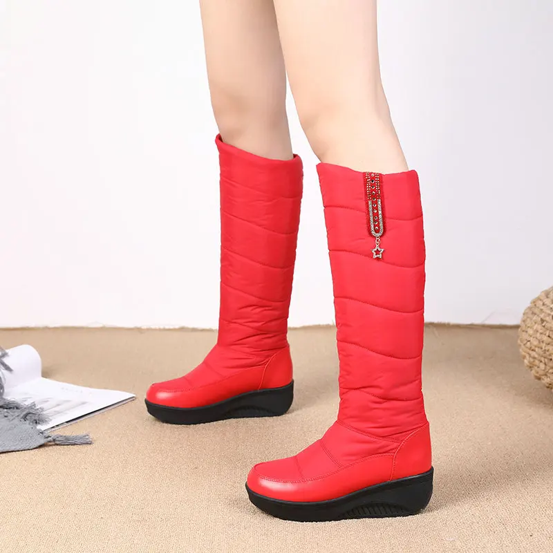 

New Warm Fur Plush Down Snow Boots Women Winter Round head thick bottom Shoes Waterproof Comfortable Women's Knee High Boot