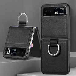 Sleek Ring Holder Lychee Pattern PU Leather Folding Screen Back Cover for MotoRazr 50 (Black)