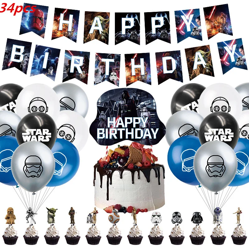 Star Wars Theme Birthday Tableware Set Tablecloth Napkins Birthday Party Table Cover Flags Plates Cups Decora Boys Kids Favors 