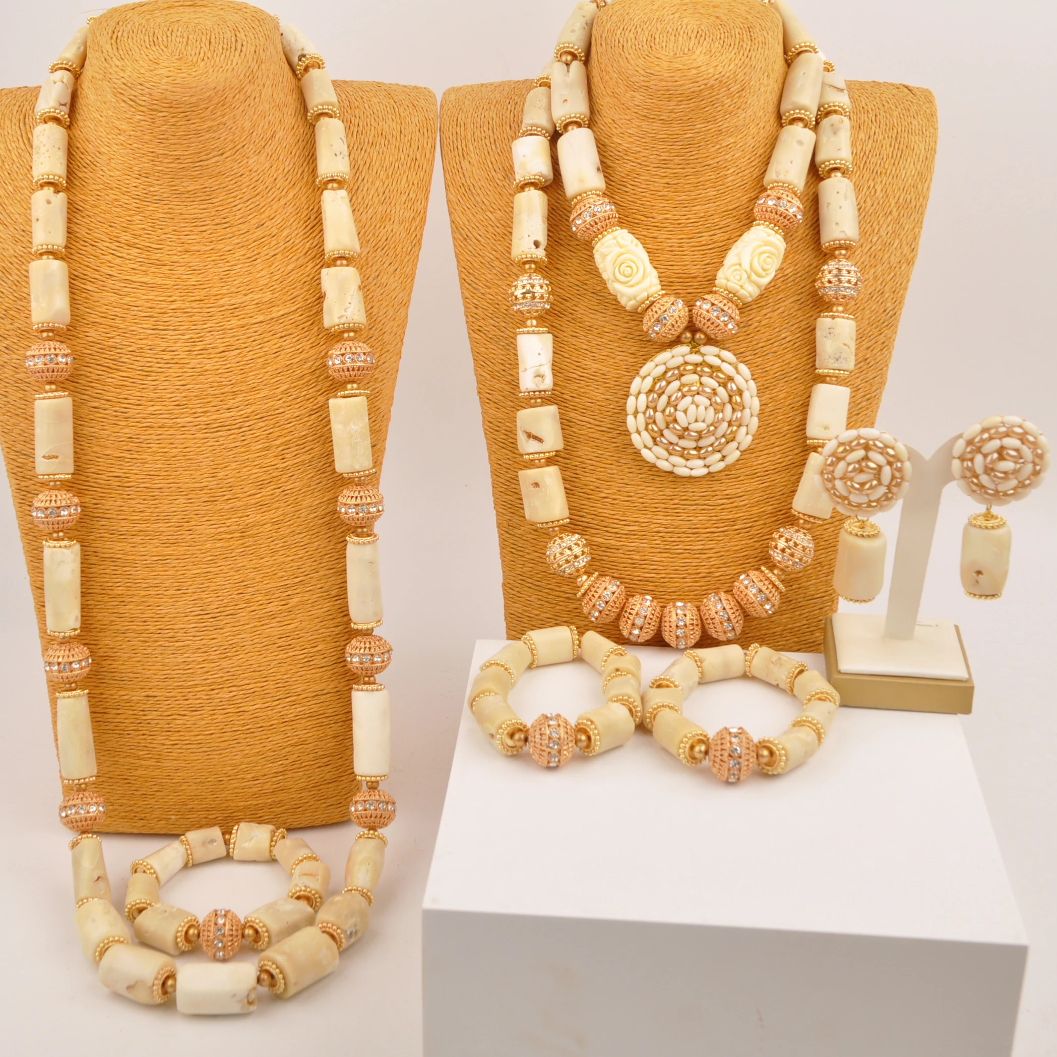 

Fashion White Coral Necklace African Wedding Beads Couple Jewelry Set