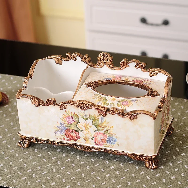 European Retro Resin Plastic Tissue Boxes Hotel Home Living Room Bedroom Desktop Storage Box Originality Paper Extraction Box 2