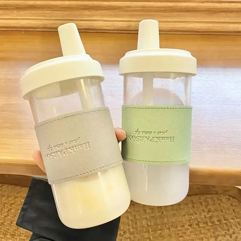 500/850ML Cute Pearl Milk Tea Straw Plastic Water Bottle With Cup Cover Women Large Capacity Juice Boba Milk Tea Cup Drop-proof