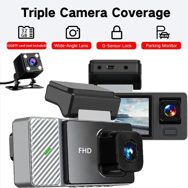 3 Camera Dash Cam For Car DVR Infrared Night Vision Front Inside Rear Video Recorders Vehicle Camera Dashcam Parking Monitor