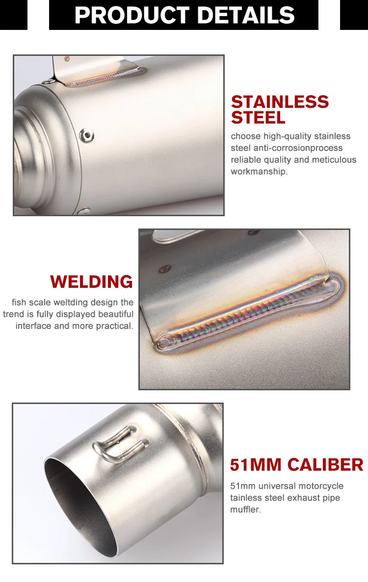 Universal Motorcycle Exhaust Tail Pipe 3651mm Slipon Muffler With