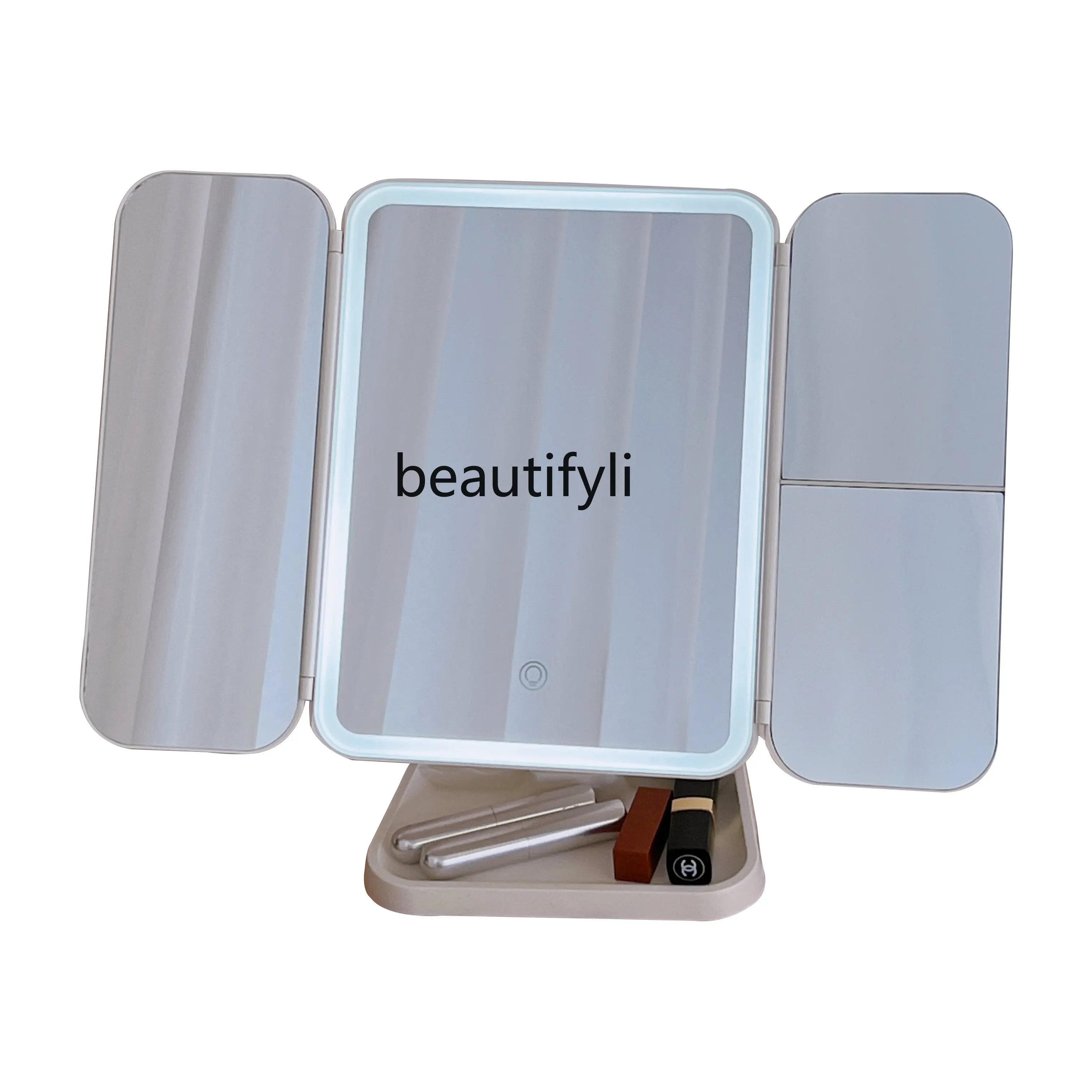 

yj Desktop Travel Led Make-up Mirror with Light Storage Box Two-in-One Folding Mirror