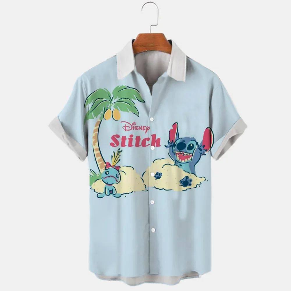 

Summer new Disney sewing and Mickey brand Hawaiian beach casual 3D printing short-sleeved lapel shirt Slim fit men's top