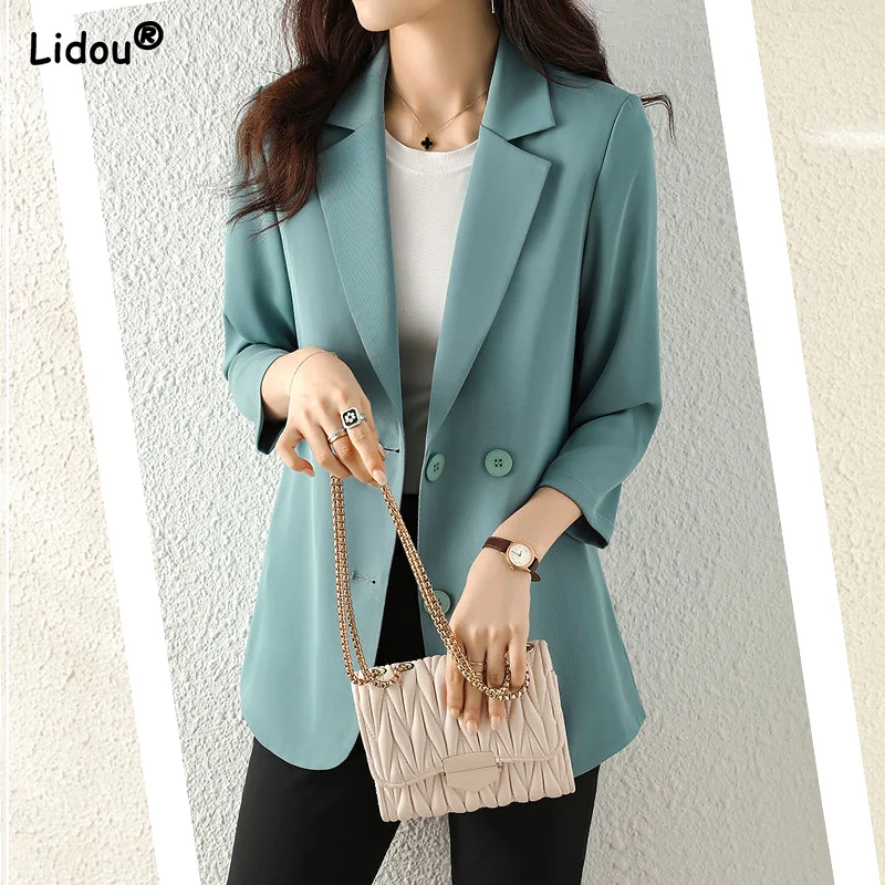 Straight Office Lady Solid Button Thin All Season Women's Clothing Blazers Temperament Intellectual Simple Comfortable Leisure